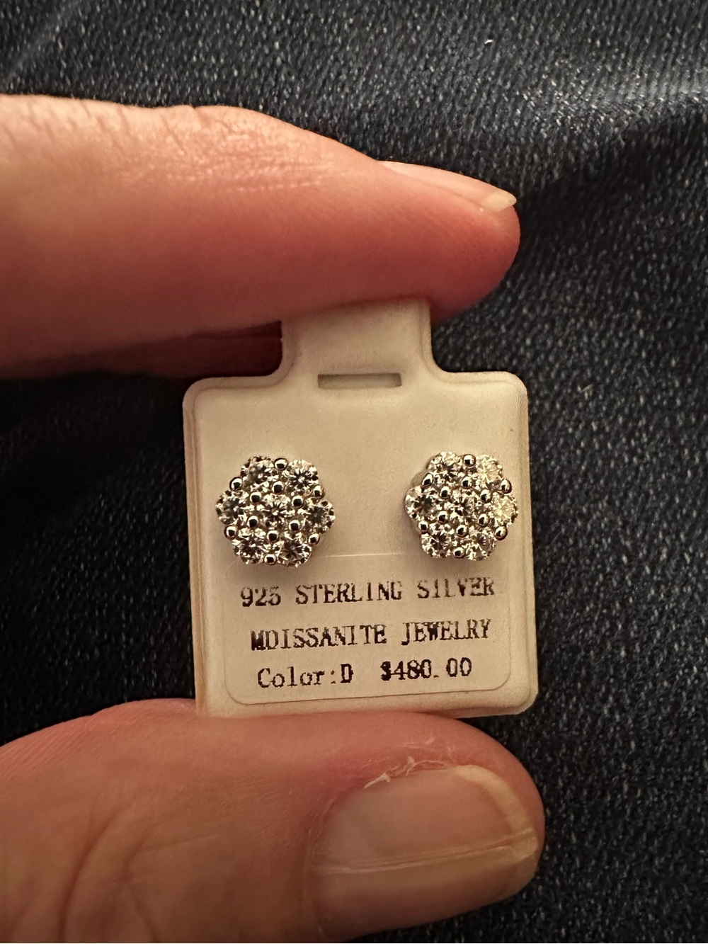 925 Sterling Silver Moissanite Cluster Stud Screwback Earrings. GRA cert.